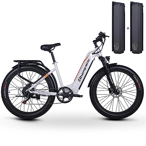 Electric Bike : Vikzche Q MX06 Step Through Electric Bike for adult, Mountain E-Bike, 48V*17.5Ah removable Lithium Battery, Full suspension Electric Bicycles, Dual hydraulic disc brakes 26 inch Fat Tire (TWO BATTERY)