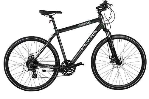 Electric Bike : Vitesse Flare Hybrid Electric Bike for Adults, 45 Miles Range, 8 Speed Gears with 250w Rear Motor and Front Suspension for a Smooth Comfortable Ride, 21” Frame and 700C Wheels