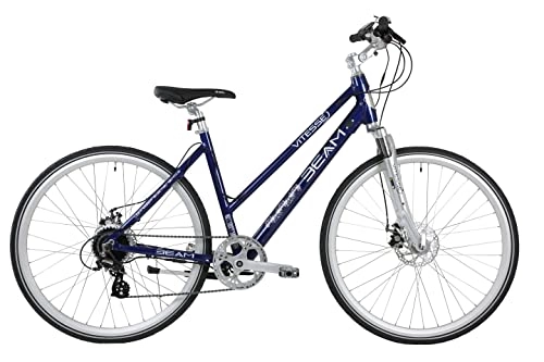 Electric Bike : Vitesse Women's Beam 700C DISC Hybrid 8SPD Lightweight Electric Bike E, Blue, 19