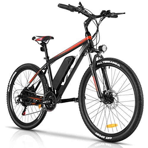 Electric Bike : Vivi 26" Electric Mountain Bike for Adults, Electric Bike with 350W Motor, 10.4Ah Removable Lithium-Ion Battery, E-Bike with 21 Speed Grears (Red)