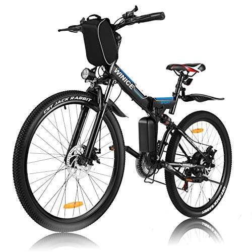Electric Bike : Vivi 26" Folding Electric Bike for Adults, 21 Speed Electric Mountain Bicycle, with Removable 36V 8Ah Battery, Double Shock Absorption 250W (Black blue)