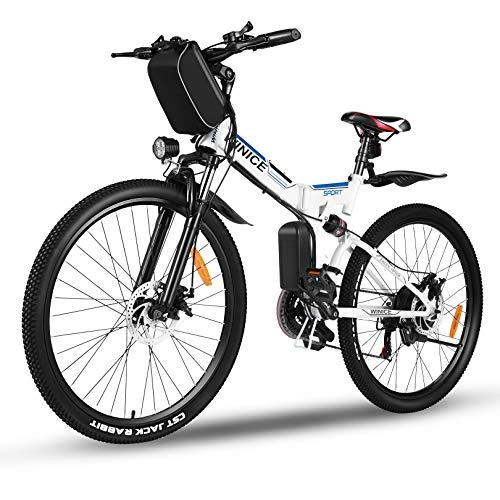 Electric Bike : Vivi 26" Folding Electric Bike for Adults, 21 Speed Electric Mountain Bicycle, with Removable 36V 8Ah Battery, Double Shock Absorption 250W (White)