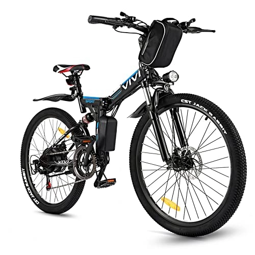 Electric Bike : VIVI 26 Inch Electric Bike for Adult, Electric Mountain Bike, 350W Folding E-bike E-MTB, Removable 36V / 8Ah Li-Ion Battery, Full-Suspension, 21 Speed Gears Foldable Electric Bicycle (Black-E-MTBs)