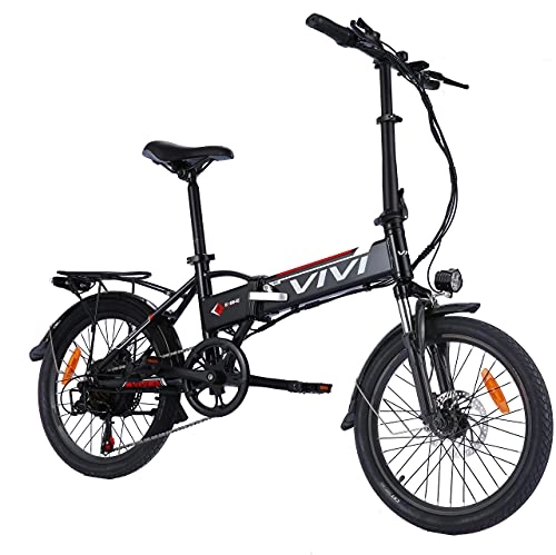 Electric Bike : VIVI 350W Folding Electric Bike for Adult, 20 Inch City Ebike with 7 Speed Gears, 36V 8AH Battery, Dual-Disc Brakes Aluminum Alloy Foldable Electric Bicycle for Ladies Men