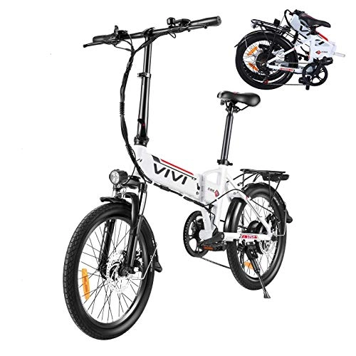Electric Bike : VIVI 350W Folding Electric Bike for Adult, 20 Inch City Ebike with 7 Speed Gears, 36V 8AH Battery, Dual-Disc Brakes Aluminum Alloy Foldable Electric Bicycle for Ladies Men (White)