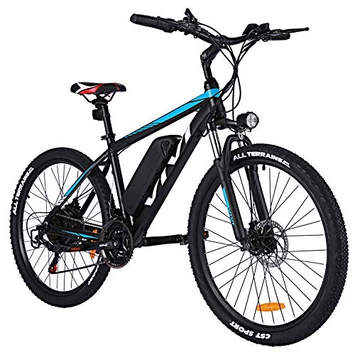 Electric Bike : VIVI Electric Bike for Adult, 26 Inch Men's Mountain Bike 36V 10.4 Ah Removable Li-Ion Battery with Fork Suspension, 21 Speed Gear Ebike Electric Bicycle (Blue H6-Emtb)