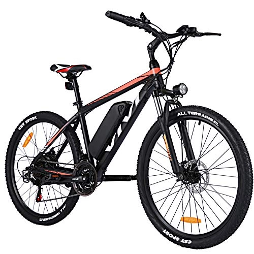Electric Bike : VIVI Electric Bike for Adult, 26 Inch Men's Mountain Bike 36V 10.4 Ah Removable Li-Ion Battery with Fork Suspension, 21 Speed Gear Ebike Electric Bicycle (Orange H6-Emtb)