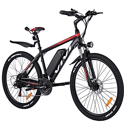 Electric Bike : VIVI Electric Bike for Adult, 26 Inch Men's Mountain Bike 36V 10.4 Ah Removable Li-Ion Battery with Fork Suspension, 21 Speed Gear Ebike Electric Bicycle (Red H6-Emtb)