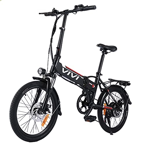 Electric Bike : VIVI Electric Bike for Adults, 20'' E Bike for Men Women / 250W Folding Bike with 36V 8Ah Battery, Professional 7 Speed City Ebike (Black red)