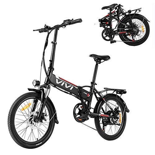 Electric Bike : VIVI Electric Bike for Adults, 20'' E Bike for Men Women / 350W Folding Bike with 36V 8Ah Battery, Professional 7 Speed City Ebike (Black)