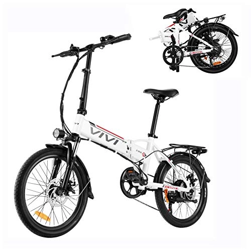 Electric Bike : VIVI Electric Bike for Adults, 20'' E Bike for Men Women / 350W Folding Bike with 36V 8Ah Battery, Professional 7 Speed City Ebike (White)