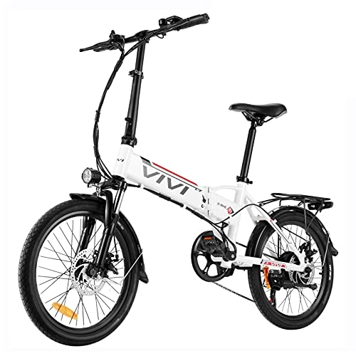 Electric Bike : VIVI Electric Bike for Adults, 20'' E Bike for Men Women / 350W Folding Bike with 36V 8Ah Battery, Professional 7 Speed City Ebike (White red)