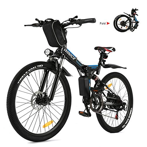 Electric Bike : Vivi Electric Bikes for Adults 26'' Electric Mountain Bike 250W Folding Bike with Removable 8Ah Battery, Professional 21 Speed Gears, Full Shock Absorption