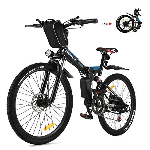 Electric Bike : Vivi Electric Bikes for Adults 26'' Electric Mountain Bike 250W Folding Bike with Removable 8Ah Battery, Professional 21 Speed Gears, Full Shock Absorption (26in-Black)