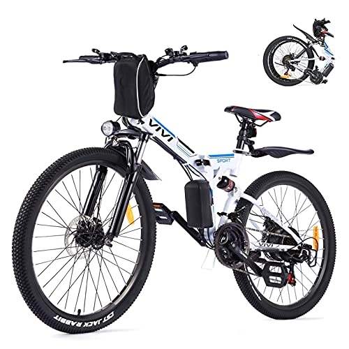 Electric Bike : Vivi Electric Folding Bikes for Adults, 26'' Electric Mountain Bike, 350W Electric Bicycle E-Bike with Removable 8ah Battery, Professional 21 Speed Gears, Full Suspension