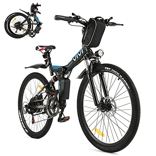 Electric Bike : Vivi Electric Mountain Bike, 26 Inch Folding Electric Bike, E bike with 8Ah Lithium Battery for Men Adults, 350W Motor, Shimano 21 Speed Gears Black