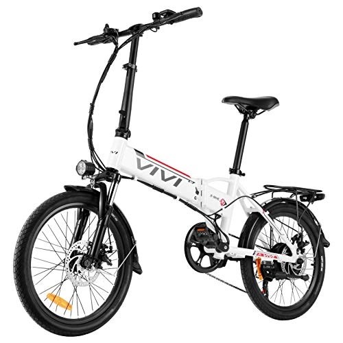 Electric Bike : VIVI Folding Electric Bike, 20'' Electric Bicycle 250W Ebike, Electric Bikes for Adults with Removable 36V 8Ah Lithium-Ion Battery, Shimano 7 Speed Gears, Electric City Commuter Bike (White)