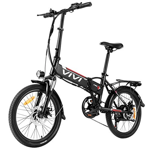 Electric Bike : VIVI Folding Electric Bike, 20'' Electric Bicycle 350W Ebike, Electric Bikes for Adults with Removable 36V 8Ah Lithium-Ion Battery, Shimano 7 Speed Gears, Electric City Commuter Bike (Black)