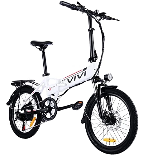Electric Bike : VIVI Folding Electric Bike 250W, Adult Electric Bikes, 26" Mountain Bike with 8Ah Battery, 7 Speed / Recharge Mileage 25 Mile / 3 Working Mode (20 Inch-WHite)