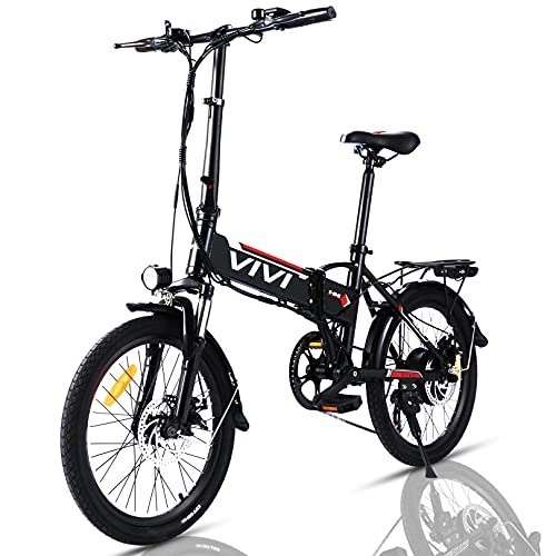 Electric Bike : VIVI Folding Electric Bike 350W, Adult Electric Bikes, 20" Mountain Bike with 8Ah Battery, 20 Mph Speed / Recharge Mileage 25 Mile / 4 Working Mode (20 Inch-Black, 350W)