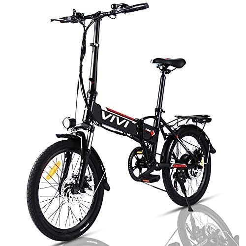 Electric Bike : VIVI Folding Electric Bike Ebike, 20 Inch Electric Bicycle with 36V 8Ah Removable Battery, Ebike with 250W Motor 7 Speed Gears Adult Electric Bicycle (Black)