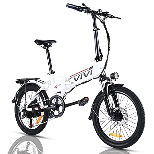 Electric Bike : VIVI Folding Electric Bike Ebike, 20 Inch Electric Bicycle with 36V 8Ah Removable Battery, Ebike with 350W Motor 7 Speed Gears Adult Electric Bicycle (White)