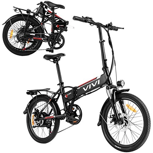 Electric Bike : Vivi Folding Electric Bike Electric Mountain Bicycle 26" / 20" Lightweight 250W Ebike, Electric Bike for Adults with Removable 8Ah Lithium Battery, Professional 21 Speed Gears (20 inch Black)