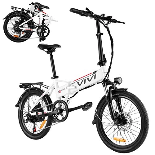 Electric Bike : Vivi Folding Electric Bike Electric Mountain Bicycle 26" / 20" Lightweight 250W Ebike, Electric Bike for Adults with Removable 8Ah Lithium Battery, Professional 21 Speed Gears (20 inch White)