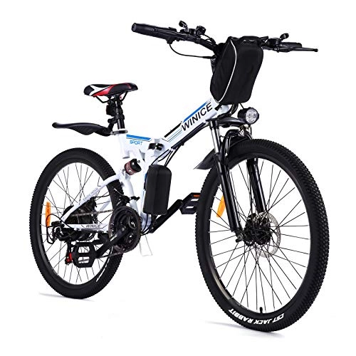 Electric Bike : Vivi Folding Electric Bike Electric Mountain Bicycle 26" Lightweight 250W Ebike, Electric Bike for Adults with Removable 8Ah Lithium Battery, Professional 21 Speed Gears (White)