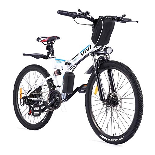 Electric Bike : Vivi Folding Electric Bike Electric Mountain Bicycle 26" Lightweight 350W Ebike, Electric Bike for Adults with Removable 8Ah Lithium Battery, Professional 21 Speed Gears (White)