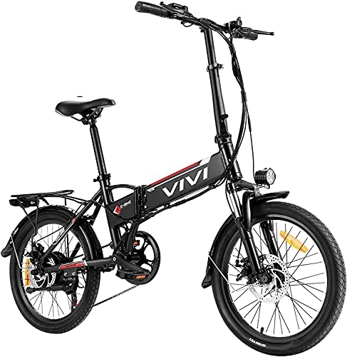 Electric Bike : VIVI Folding Electric Bike for Adults, 26'' Electric Bicycle, 250W E-Bike, Electric Mountain Bike with Removable 8ah Battery, Professional 21 Speed Gears, Full Suspension (20 inch-Black)