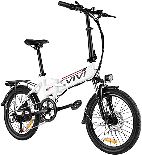 Electric Bike : VIVI Folding Electric Bike for Adults, 26'' Electric Bicycle, 250W E-Bike, Electric Mountain Bike with Removable 8ah Battery, Professional 21 Speed Gears, Full Suspension (20 inch-White)