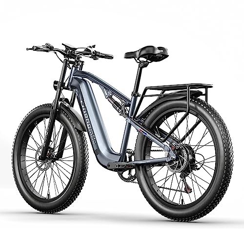 Electric Bike : VOZCVOX 26IN Electric Bikes for Adults Electric Mountian Bike Fat E Bike, Dual Suspension, 48V17.5AH Detachable Battery, 7 Speed Gears, LCD-Display, E Bikes for Men