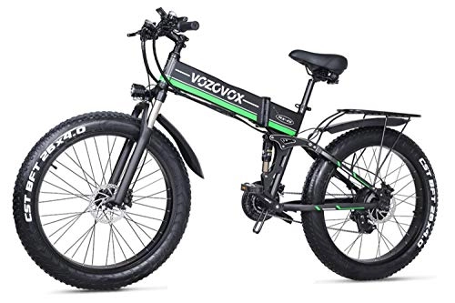 Electric Bike : VOZCVOX Electric Bike 26" Electric Mountain Bike Fat Tyres, 48V 1000W, 21-Speed Shimano, Full Suspension