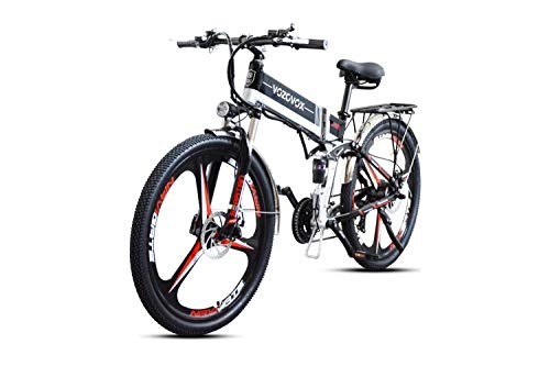 Electric Bike : VOZCVOX Electric Bike for Adult 250W, 26 Inch Folding E-bike with Alloy 3 Spokes Integrated Wheel, Premium Full Suspension and Shimano 21 Speed Gear