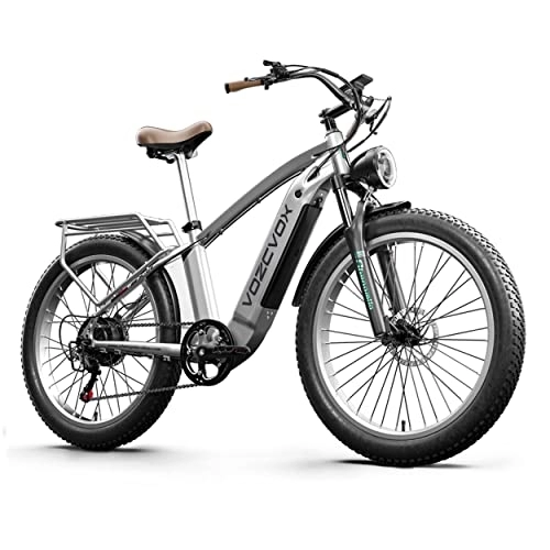 Electric Bike : VOZCVOX Electric Bike for Adult 26" Ebike Electric Mountian Bike with 48V15Ah Battery, Bafang Motor, Front Suspension, LCD-Display, Rear Rack, Retro Ebike MX04