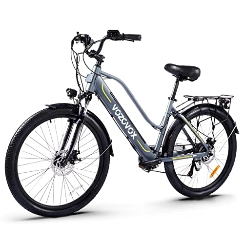 Electric Bike : VOZCVOX Electric Bike Ladies Electric City Bike for Women 26" Electric Cargo Bikes Commute E-bike E Trekking Bike With 48V9.6AH Battery Pedal Assist Disc Brake 7Speed Gears (Grey)