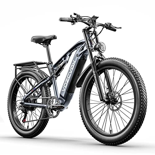 Electric Bike : VOZCVOX Electric Bikes Electric Mountain Bike for Adults 26IN EBike, 48V15Ah Battery, 3.0IN Fat Tire, Full Suspension, Shimano 7 Speed, Range Up To 60KM
