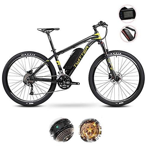 Electric Bike : W&TT Electric Mountain Bike 36V 10.4Ah 27 Speeds E-bike with USB Charging Interface and LCD 5-speed Smart Meter, IP65 Waterproof Dual Disc Brakes Off-road Bicycle 26 / 27.5Inch, Yellow, 26Inch