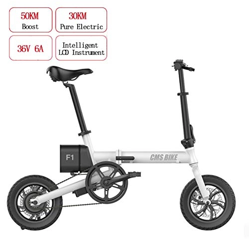 Electric Bike : W&TT Folding Electric Bike 36V 250W Removable Lithium Battery E-bike with 30KM Range, 12" Tire Aluminum Alloy Frame Bicycle Commuter Bike with Double Disc Brakes, White