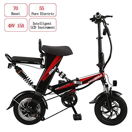 Electric Bike : W&TT Folding Electric Bike for Adult 48V 15AH 350W Double E-bike with 55KM Range and Top Speed 25km / h, Double Disc Brakes 12" Bicycle Commuter Bike, Black
