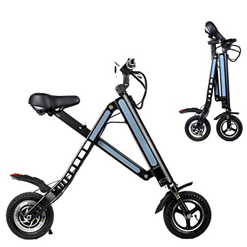 Electric Bike : W&TT T2 Folding Electric Bicycle with Double Disc Brake and Front Spring Shock Absorption, 36V 8.0AH 250W Electronic Vehicle Scooter 10 Inch, 30km Endurance for Travel, Blue, 14KG