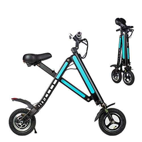 Electric Bike : W&TT T2 Folding Electric Bicycle with Double Disc Brake and Front Spring Shock Absorption, 36V 8.0AH 250W Electronic Vehicle Scooter 10 Inch, 30km Endurance for Travel, Green, 14KG