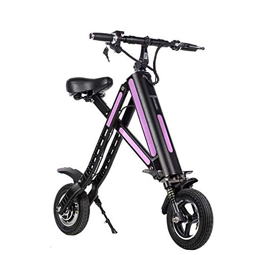 Electric Bike : W&TT T2 Folding Electric Bicycle with Double Disc Brake and Front Spring Shock Absorption, 36V 8.0AH 250W Electronic Vehicle Scooter 10 Inch, 30km Endurance for Travel, Pink, 14KG
