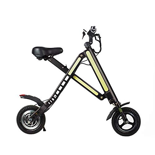 Electric Bike : W&TT T2 Folding Electric Bicycle with Double Disc Brake and Front Spring Shock Absorption, 36V 8.0AH 250W Electronic Vehicle Scooter 10 Inch, 30km Endurance for Travel, Yellow, 14KG