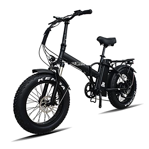 Electric Bike : WAFFZ Electric Bike 20 Inch Fat Tire Folding Bicycles 48V 750W Motor 13AHBeach Snow 7 Speed (Color : BLACK)