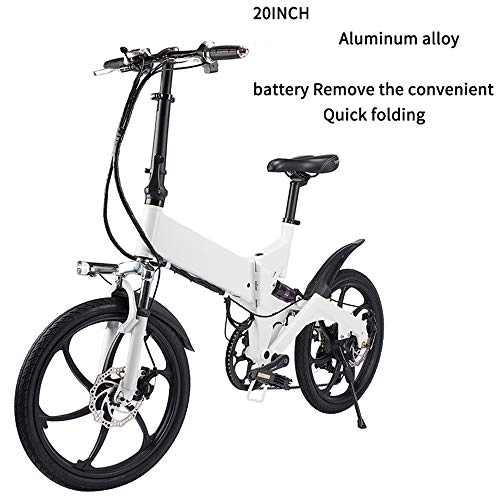 Electric Bike : WANZIJING Hybrid20 Inch Fat Tire Electric Bikes for Adults, Removable Lithium Battery Waterproof Easy Storage Folding Bycicles, White