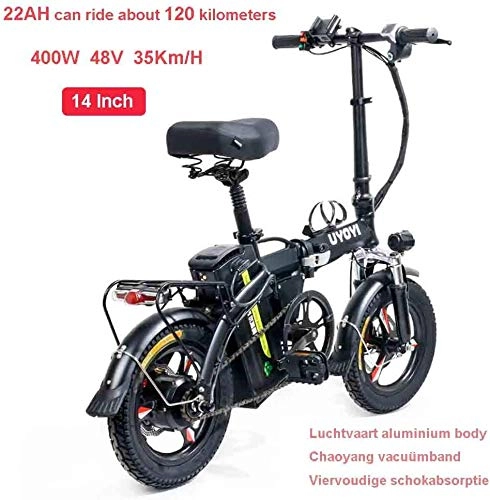 Electric Bike : WANZIJING HybridE Bike Electric Cycle for Adults, 14" Folding Super Lightweight Bike 400W / 48V Removable Charging Lithium Battery with LED Light, 22AH