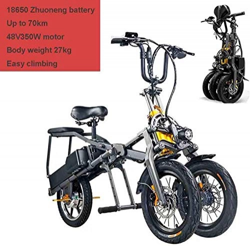 Electric Bike : WANZIJING HybridElectric Bikes for Adults, Foldable Three Wheeled E Bike 48V 350Wh Pedals Double Battery Scooter Up To 30Km / H with 14 Inch Wheels