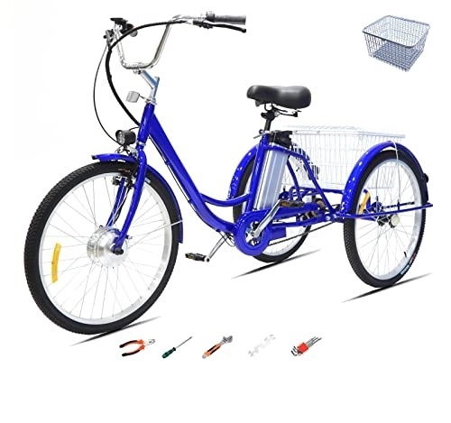 Electric Bike : Waqihreu Bicycle 24'' Electric Trike Bike tricycle 36V12AH removable 3 Wheel Bikes for Seniors With enlarged rear basket Electricity / Pedals (2)